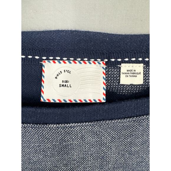 Postmark Anthropologie Sweater Women Small Navy Blue Polka Dot Silver Boxy Retro - Picture 2 of 7